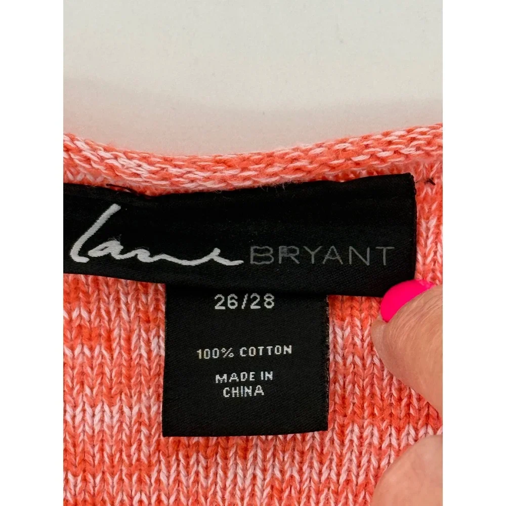 Lane Bryant Women Sz 26/28 Coral Marl Cotton V-Neck Open Knit Oversized Sweater